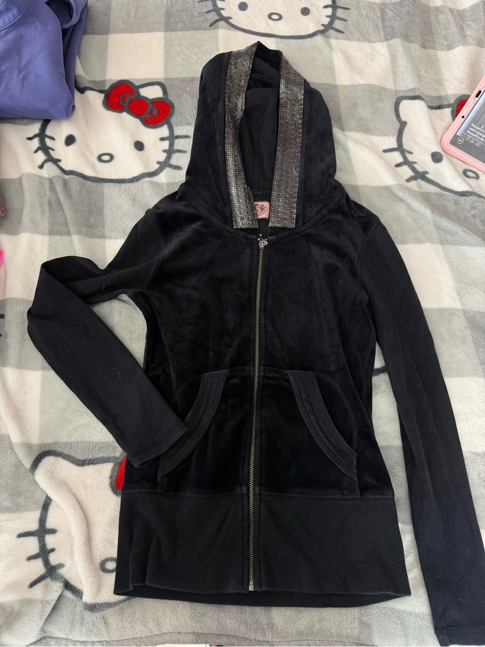 Vintage Juicy Couture black velour zip-up hoodie Size S